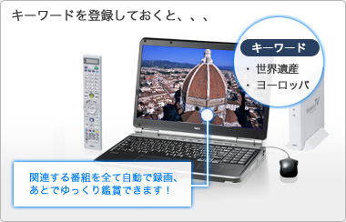 ジャンルやキーワード登録で自動録画、おまかせ録画