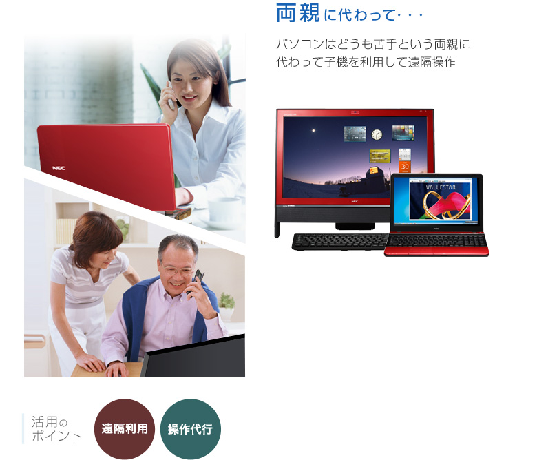 両親に代わって・・・ パソコンはどうも苦手という両親に代わって子機を利用して遠隔操作　活用のポイント 遠隔利用 操作代行