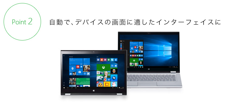 Point2.自動で、デバイスの画面に適したインターフェイスに